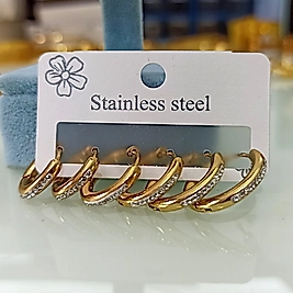 Çelik Gold Çoklu Taşlı Halka Küpe