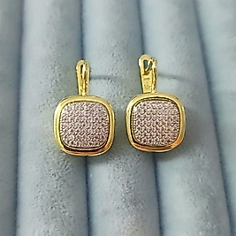 Çelik 14K Kare Taşlı Küpe