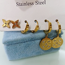 Çelik Gold Taşlı🍀 Lı Çoklu Küpe