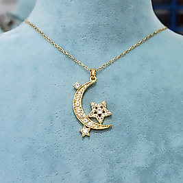 Çelik Gold Kaplama 🌙 Yıldızlı Taşlı Kolye