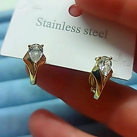 Çelik 14K Damla Taşlı Minik Küpe