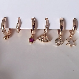 Pirinç Rodyum Gold Kaplama 👄Lı Çoklu Küpe