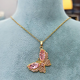 Çelik Gold Pembe Taşlı 🦋 Kolye