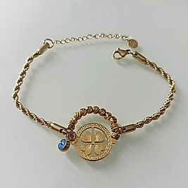 Çelik Gold Dorika ve 🍀 Yoncalı Bileklik