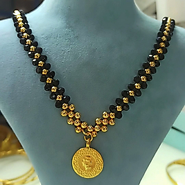 Siyah Boncuklu Dorika Çeyrekli Kolye 60 Cm