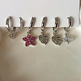 Pirinç Rodyum Gümüş Kaplama Yapraklı 6 lı Kombin Küpe