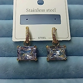 Çelik 14K Baget Taşlı Küpe