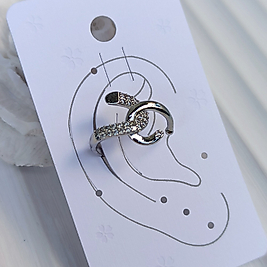 Pirinç Kaplama Silver Taşlı İç İçe Bağlantılı Tekli Earcuff