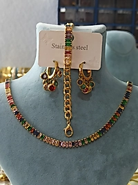 Çelik Gold 3 Lü Renkli Taşlı Set