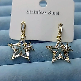 Çelik 14K Yıldız Taşlı Küpe