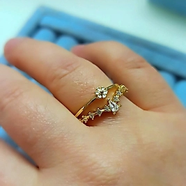 14K Çift Sıra Çiçekli Yüzük