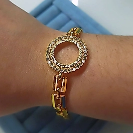 22K Altın Kaplama İmitasyon Çeyrek Çerçeveli Taşlı Bileklik