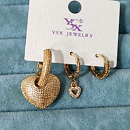 Çelik Gold Kaplama 3 lü Kalpli💛Kombin Küpe