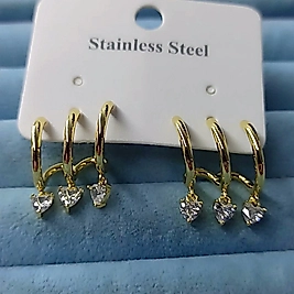 Çelik 14K 3 Lü Görünümlü Taşlı Küpe