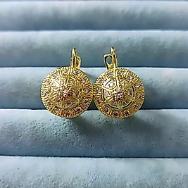 Çelik 14K Taşlı Yuvarlak Küpe