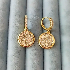 Çelik Gold 14K Taşlı Sallantılı Yuvarlak Küpe