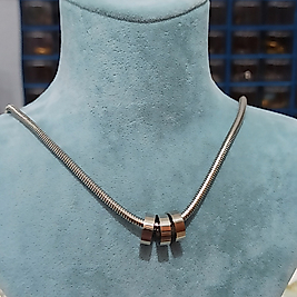 Çelik Gümüş Kaplama Boru Zincir 3 Halkalı Kolye