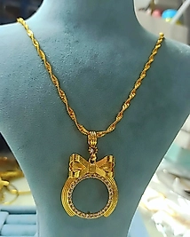 22K Singapur 60 cm Zincir Yarım Altın İmitasyon Çerçeveli Fiyonklu Kolye