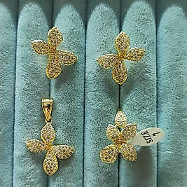 14K Çicekli 3 lü Full Taşlı Set