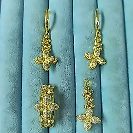 14K 🍀 Taşlı Dorikalı 3 Lü Set
