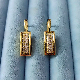 Çelik 14K Dikdörtgen Taşlı Küpe