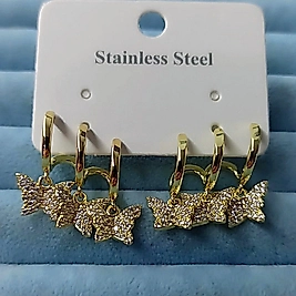 Çelik 14K 3 Lü Görünümlü Kelebek 🦋 Taşlı Küpe