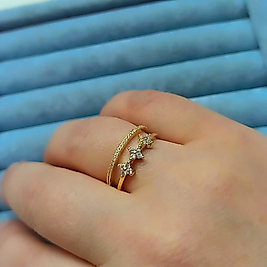 14K Çift Sıra Minimal Yonca Yüzük