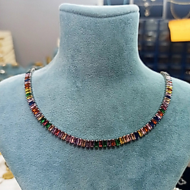 Çelik Zirkon Gümüş Kaplama Renkli Baget Taşlı Kolye