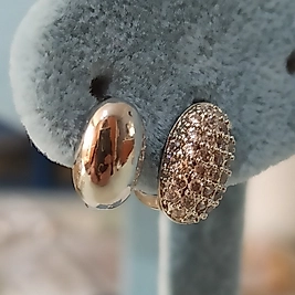 Pirinç Gümüş Kaplama Çift Bombeli Taşlı Küpe