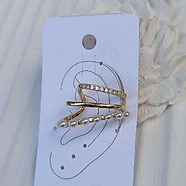Pirinç Kaplama Gold Sıralı İncili ve Taşlı Tekli Earcuff