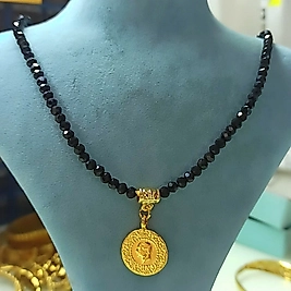 Siyah Boncuklu Çeyrekli Kolye 60 Cm