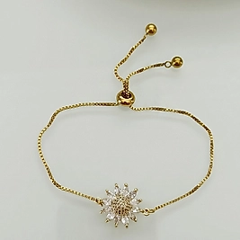 Çelik Gold Taşlı Çiçek Motifli Asansörlü Bileklik