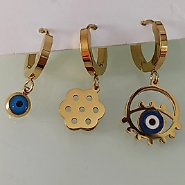 Çelik Gold Kaplama 3 lü Kombin Göz Küpe