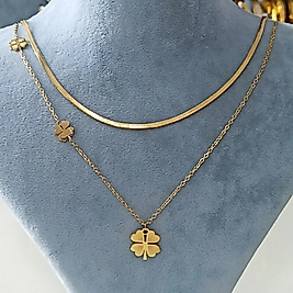 Çelik Gold ☘️Yonca Çift Zincirli Kolye
