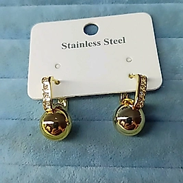 Çelik 14K Top Taşlı Küpe