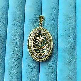 14K Çicek Oval Taşlı Kolye Uç
