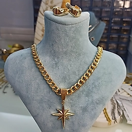 Çelik Gold,Kutup Yıldızlı Kolye,U küpe 2 li Kombin