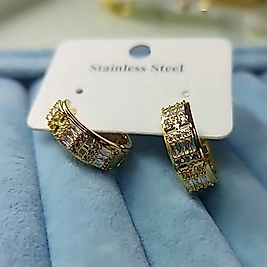 Çelik 14K  Baget Taşlı Halka Küpe