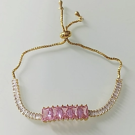 Pirinç Gold Pembe Taşlı Suyolu Asansörlü Bileklik