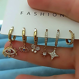 Gold 6 Lı Çoklu Sallantılı Küpe