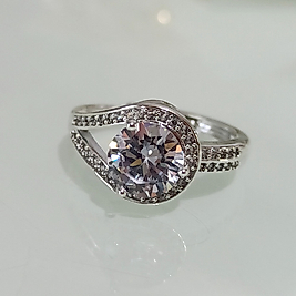 Çelik Gümüş Kaplama Yuvarlak Taşlı Sarmal Yüzük