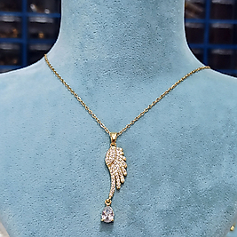 Çelik Gold Kaplama Kanat Taşlı Kolye