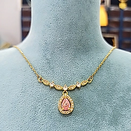 Çelik Gold Gerdanlık Model Pembe Damla Taşlı Kolye