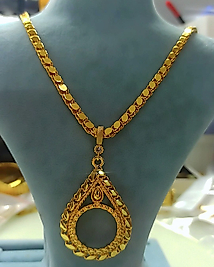 22K Altın Kaplama 60 Cm Arpa Zincirli Yarım Altın Çerçeveli Kolye