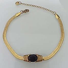 Çelik Gold Ezme İtalyan Zircirli Siyah Taşlı Bileklik