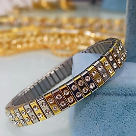 Çelik Mix Çift Sıra Dizili Taşlı Esnek Bileklik