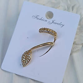 Pirinç Kaplama Gold Yapraklı Küpe Taşlı Tekli Earcuff