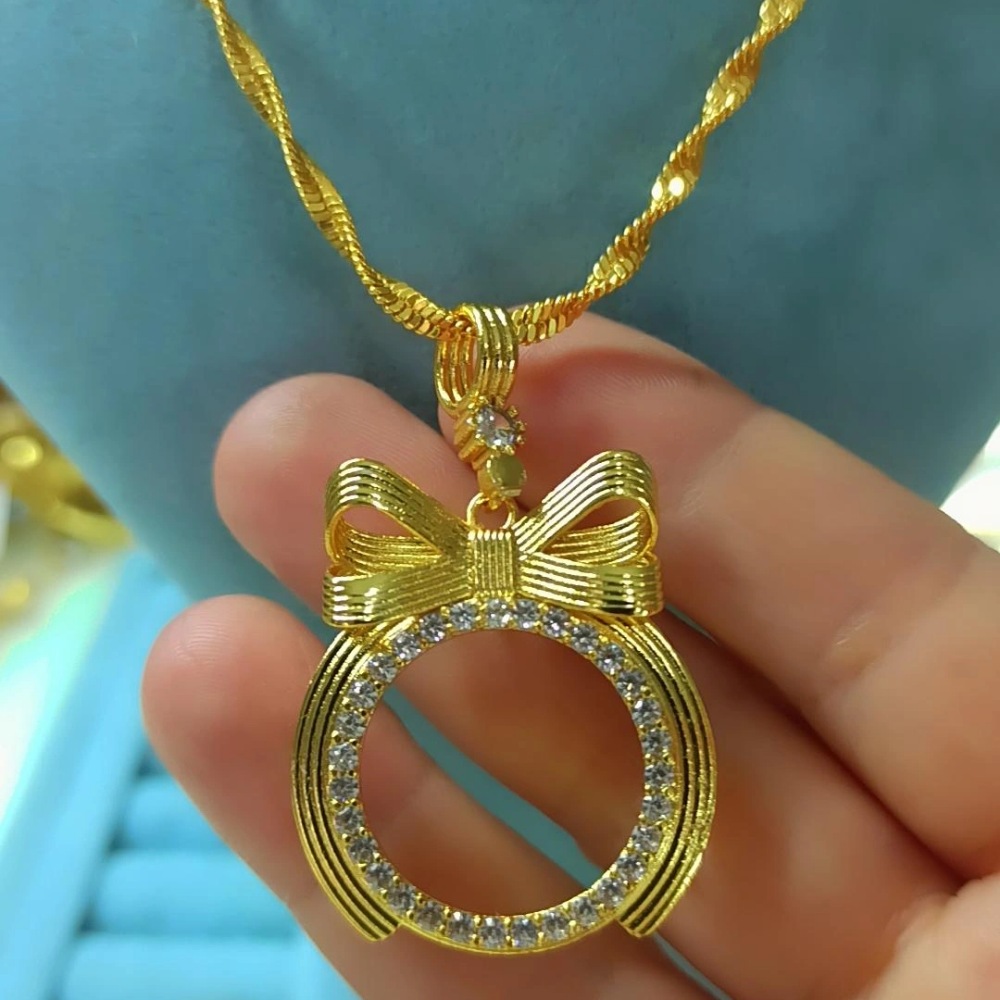 22K Singapur 60 cm Zincir Yarım Altın İmitasyon Çerçeveli Fiyonklu Kolye