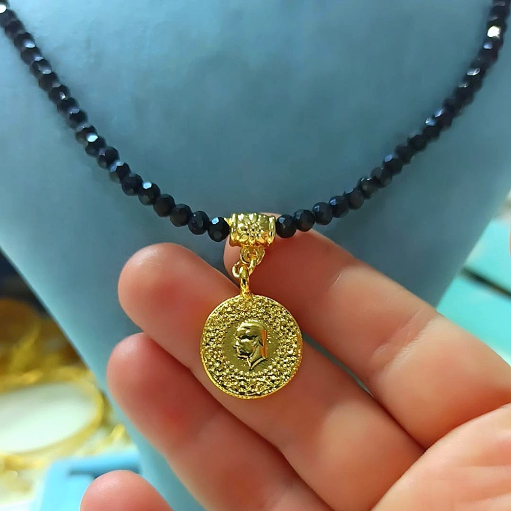 Siyah Boncuklu Çeyrekli Kolye 60 Cm