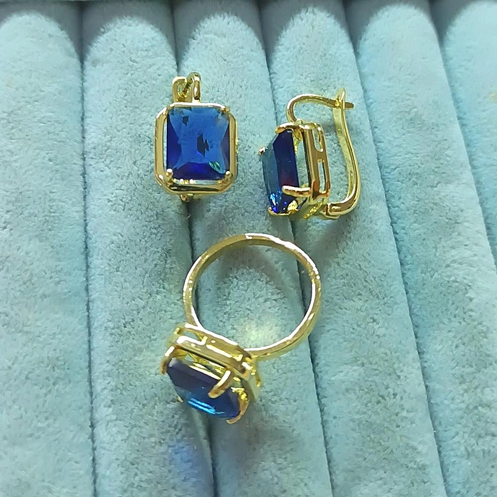 14K Brilant Mavi Taşlı 2 Li Set